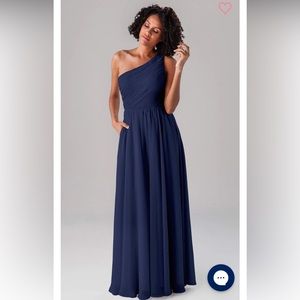 Athena One Shoulder Navy Chiffon Gown